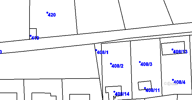Parcela st. 408/1 v KÚ Rymaně, Katastrální mapa