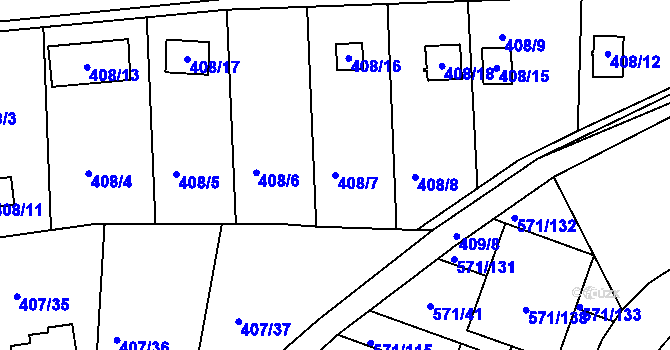 Parcela st. 408/7 v KÚ Rymaně, Katastrální mapa