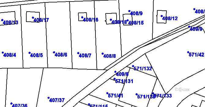 Parcela st. 408/8 v KÚ Rymaně, Katastrální mapa