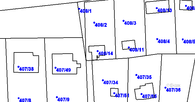 Parcela st. 408/14 v KÚ Rymaně, Katastrální mapa