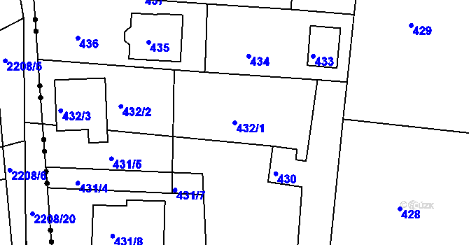 Parcela st. 432/1 v KÚ Rymaně, Katastrální mapa