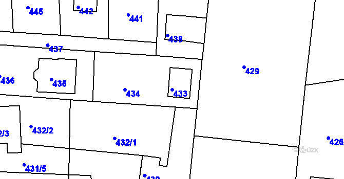 Parcela st. 433 v KÚ Rymaně, Katastrální mapa