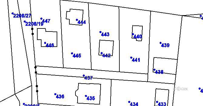 Parcela st. 442 v KÚ Rymaně, Katastrální mapa