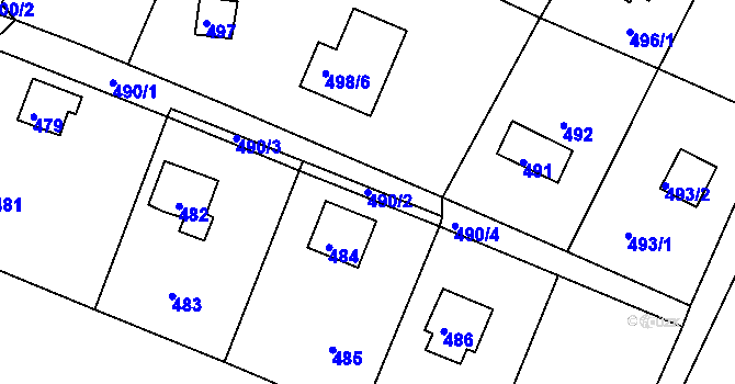 Parcela st. 490/2 v KÚ Rymaně, Katastrální mapa