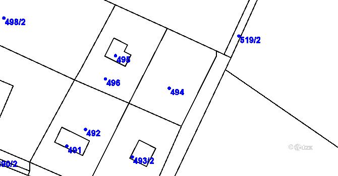 Parcela st. 494 v KÚ Rymaně, Katastrální mapa