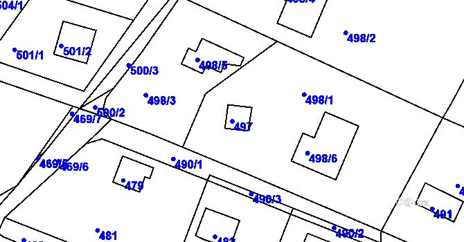 Parcela st. 497 v KÚ Rymaně, Katastrální mapa