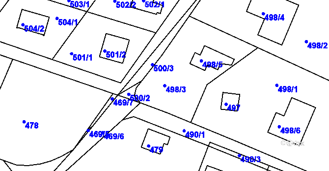 Parcela st. 498/3 v KÚ Rymaně, Katastrální mapa