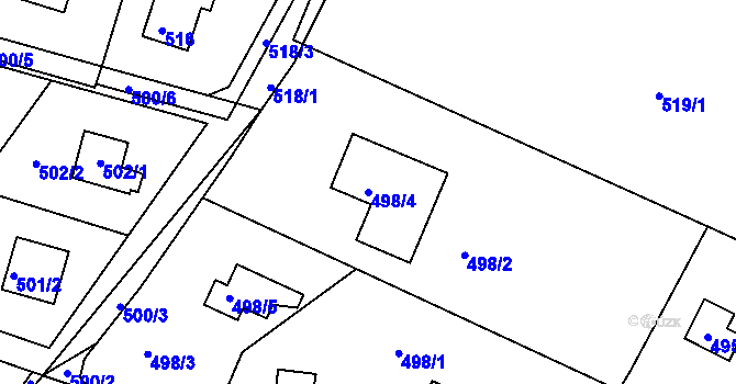 Parcela st. 498/4 v KÚ Rymaně, Katastrální mapa