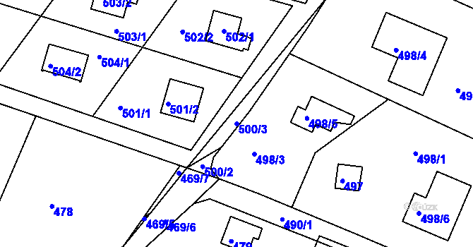 Parcela st. 500/3 v KÚ Rymaně, Katastrální mapa