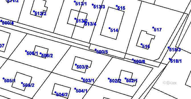 Parcela st. 500/5 v KÚ Rymaně, Katastrální mapa