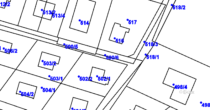 Parcela st. 500/6 v KÚ Rymaně, Katastrální mapa