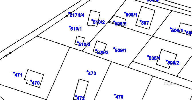 Parcela st. 509/2 v KÚ Rymaně, Katastrální mapa