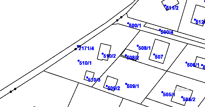 Parcela st. 510/2 v KÚ Rymaně, Katastrální mapa