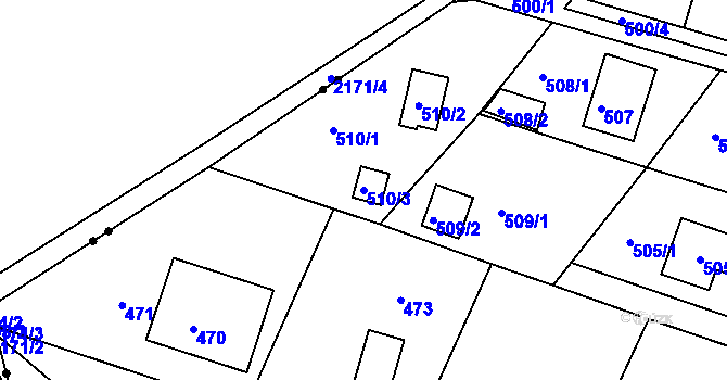 Parcela st. 510/3 v KÚ Rymaně, Katastrální mapa
