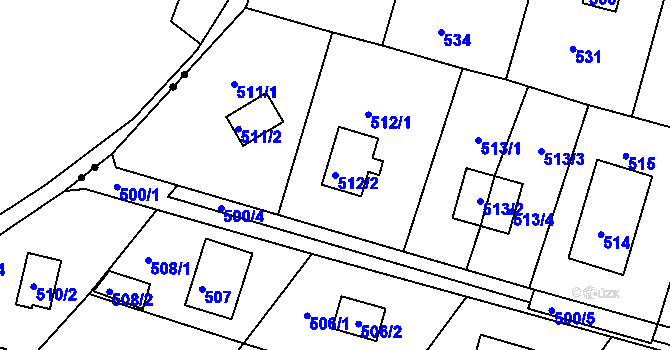Parcela st. 512/2 v KÚ Rymaně, Katastrální mapa