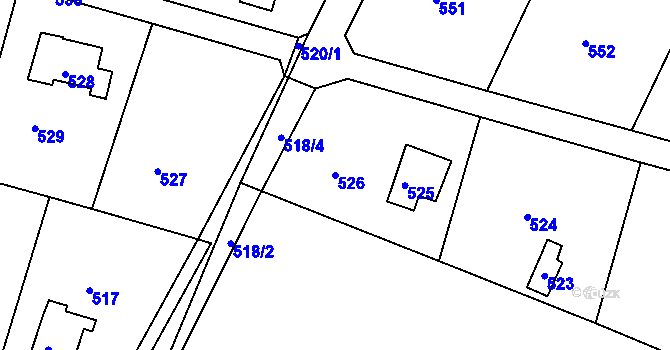 Parcela st. 526 v KÚ Rymaně, Katastrální mapa