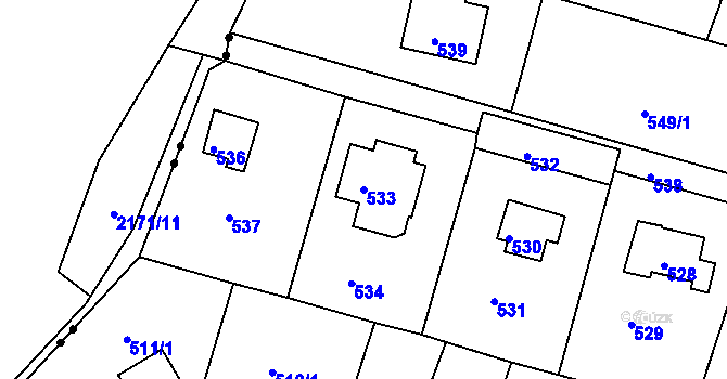 Parcela st. 533 v KÚ Rymaně, Katastrální mapa
