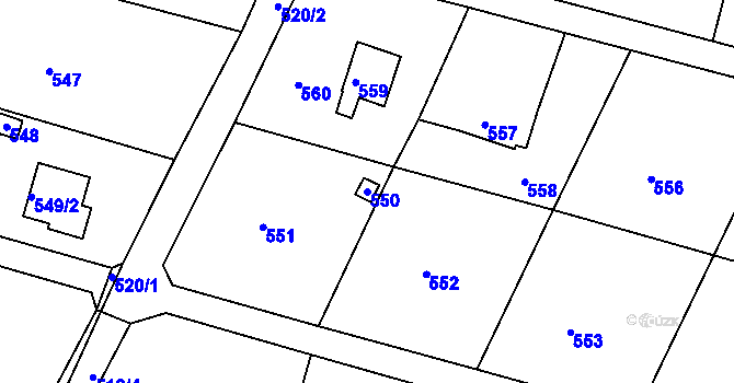 Parcela st. 550 v KÚ Rymaně, Katastrální mapa