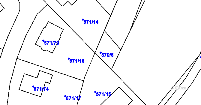 Parcela st. 570/6 v KÚ Rymaně, Katastrální mapa
