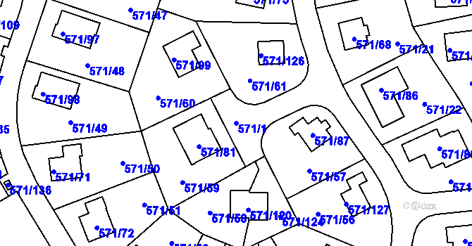 Parcela st. 571/1 v KÚ Rymaně, Katastrální mapa