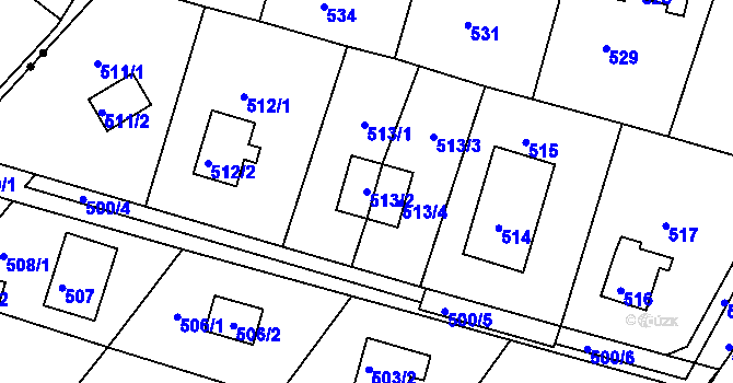 Parcela st. 513/2 v KÚ Rymaně, Katastrální mapa