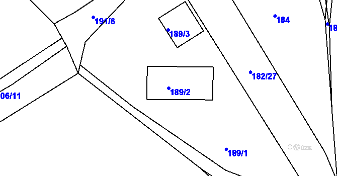 Parcela st. 189/2 v KÚ Rymaně, Katastrální mapa