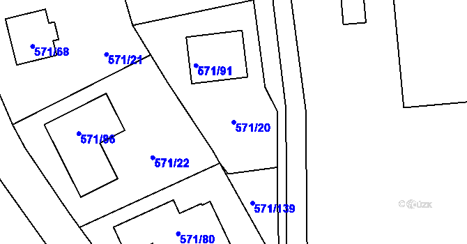Parcela st. 571/20 v KÚ Rymaně, Katastrální mapa