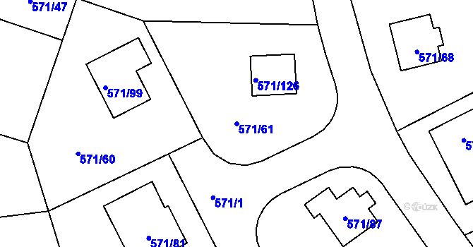 Parcela st. 571/61 v KÚ Rymaně, Katastrální mapa