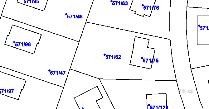 Parcela st. 571/62 v KÚ Rymaně, Katastrální mapa