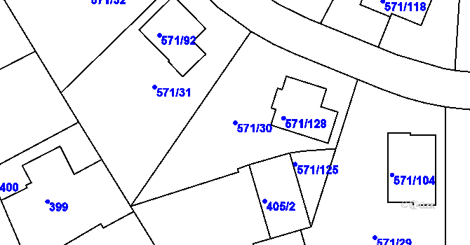 Parcela st. 571/30 v KÚ Rymaně, Katastrální mapa