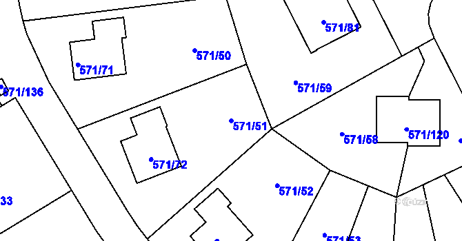 Parcela st. 571/51 v KÚ Rymaně, Katastrální mapa