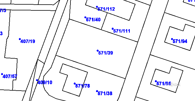 Parcela st. 571/39 v KÚ Rymaně, Katastrální mapa
