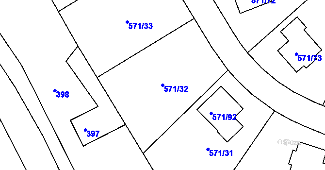 Parcela st. 571/32 v KÚ Rymaně, Katastrální mapa