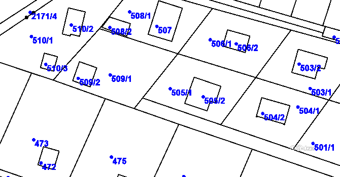 Parcela st. 505/1 v KÚ Rymaně, Katastrální mapa