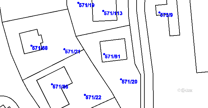 Parcela st. 571/91 v KÚ Rymaně, Katastrální mapa