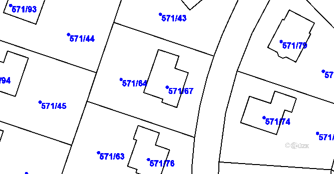 Parcela st. 571/67 v KÚ Rymaně, Katastrální mapa