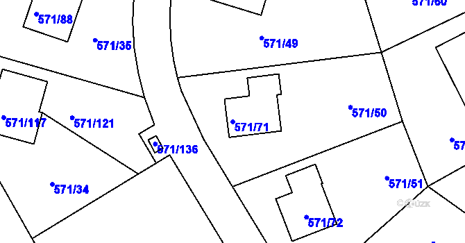 Parcela st. 571/71 v KÚ Rymaně, Katastrální mapa