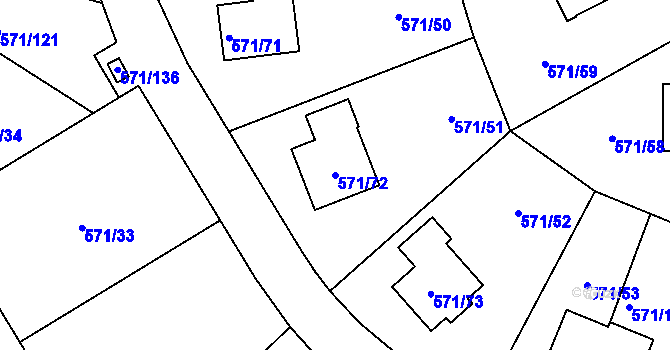 Parcela st. 571/72 v KÚ Rymaně, Katastrální mapa