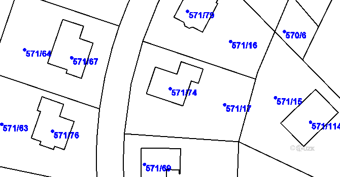 Parcela st. 571/74 v KÚ Rymaně, Katastrální mapa