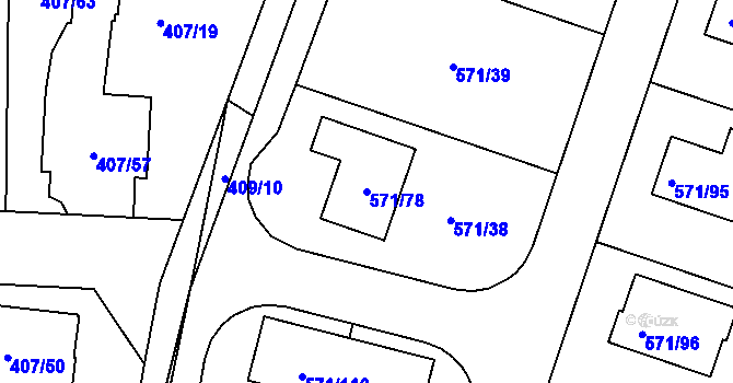 Parcela st. 571/78 v KÚ Rymaně, Katastrální mapa