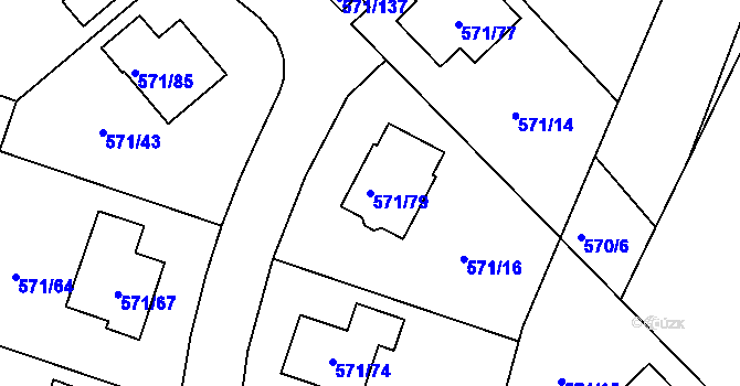 Parcela st. 571/79 v KÚ Rymaně, Katastrální mapa