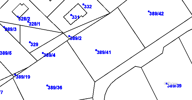 Parcela st. 389/41 v KÚ Rymaně, Katastrální mapa