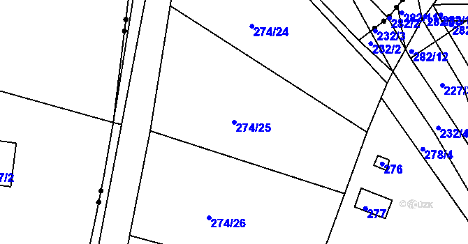 Parcela st. 274/25 v KÚ Rymaně, Katastrální mapa