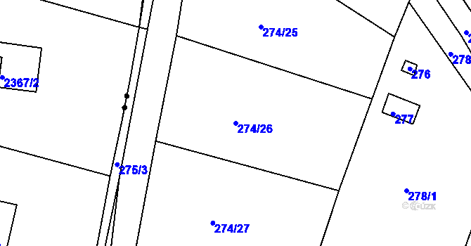 Parcela st. 274/26 v KÚ Rymaně, Katastrální mapa