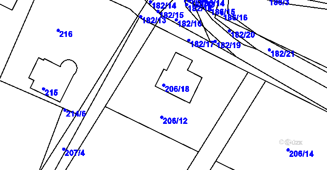Parcela st. 206/18 v KÚ Rymaně, Katastrální mapa