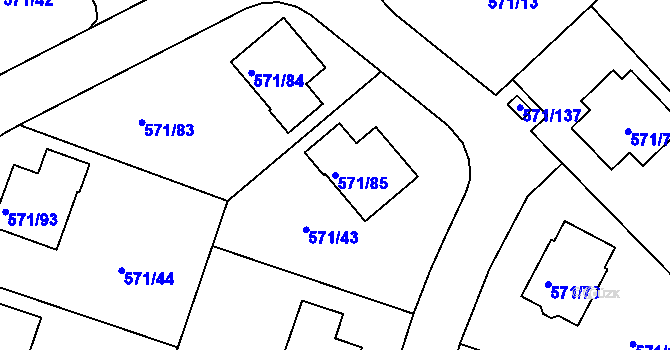 Parcela st. 571/85 v KÚ Rymaně, Katastrální mapa