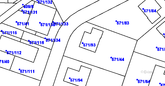Parcela st. 571/93 v KÚ Rymaně, Katastrální mapa