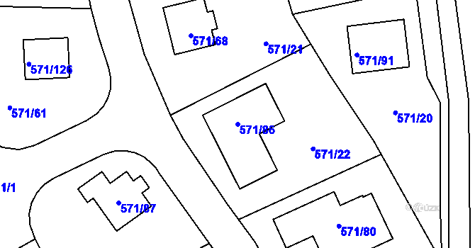 Parcela st. 571/86 v KÚ Rymaně, Katastrální mapa