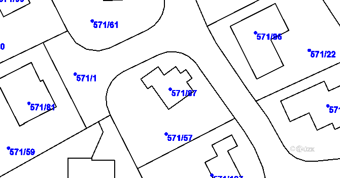 Parcela st. 571/87 v KÚ Rymaně, Katastrální mapa