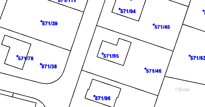 Parcela st. 571/95 v KÚ Rymaně, Katastrální mapa